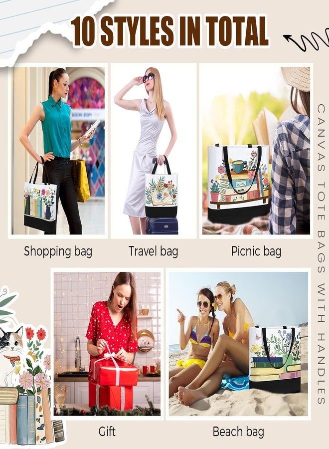 SilTriangle 10 Pcs Christmas Book Tote Bags Gifts Bulk Book Club Gifts Canvas Bag Reusable with Handle for Women Gift(Classic) - Image 4